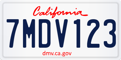 CA license plate 7MDV123