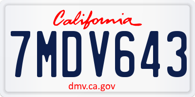 CA license plate 7MDV643
