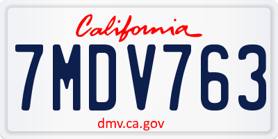 CA license plate 7MDV763