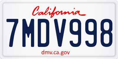 CA license plate 7MDV998
