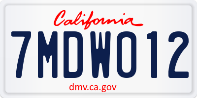 CA license plate 7MDW012