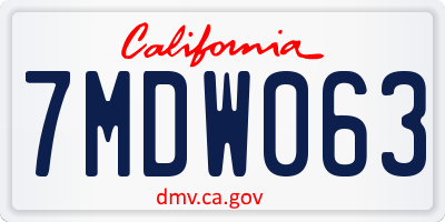 CA license plate 7MDW063