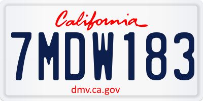 CA license plate 7MDW183