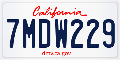 CA license plate 7MDW229