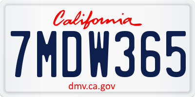 CA license plate 7MDW365