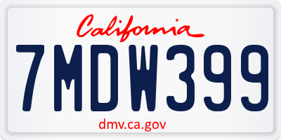 CA license plate 7MDW399