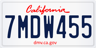 CA license plate 7MDW455