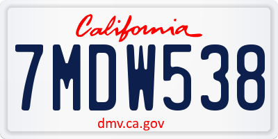 CA license plate 7MDW538