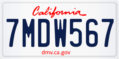 CA license plate 7MDW567