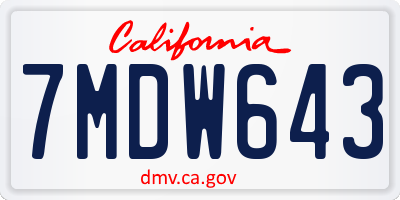 CA license plate 7MDW643