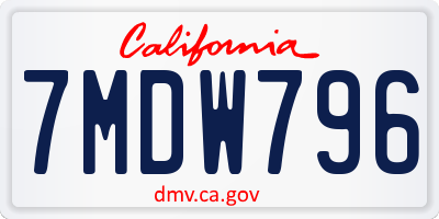CA license plate 7MDW796