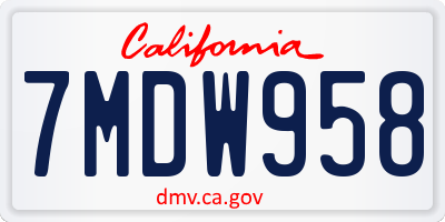 CA license plate 7MDW958