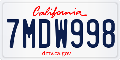 CA license plate 7MDW998