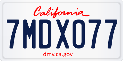 CA license plate 7MDX077