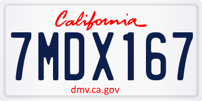 CA license plate 7MDX167