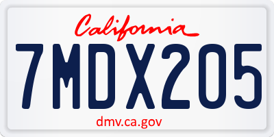 CA license plate 7MDX205