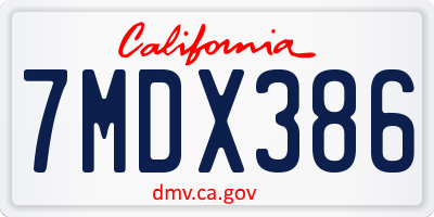 CA license plate 7MDX386