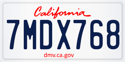 CA license plate 7MDX768