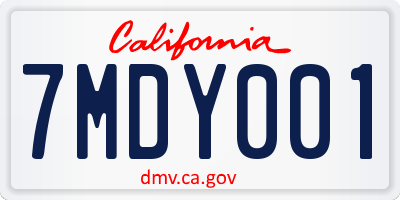 CA license plate 7MDY001