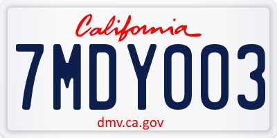 CA license plate 7MDY003