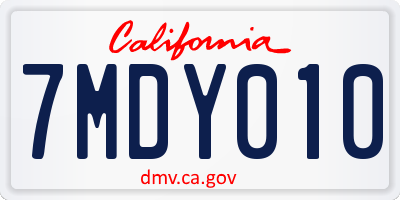 CA license plate 7MDY010