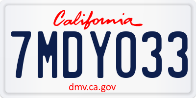 CA license plate 7MDY033