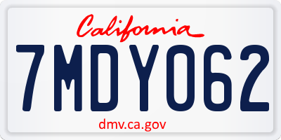 CA license plate 7MDY062