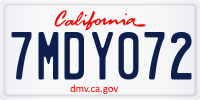 CA license plate 7MDY072
