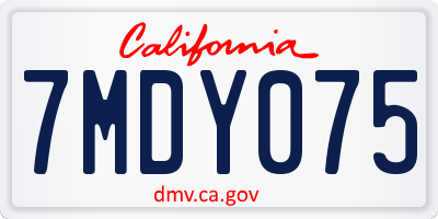 CA license plate 7MDY075