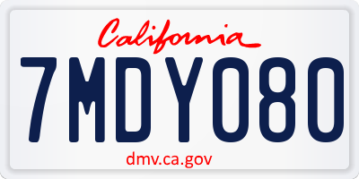 CA license plate 7MDY080
