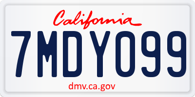 CA license plate 7MDY099