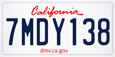 CA license plate 7MDY138