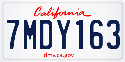 CA license plate 7MDY163