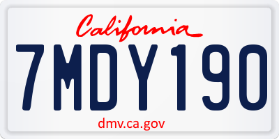 CA license plate 7MDY190