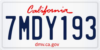 CA license plate 7MDY193