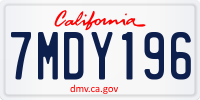 CA license plate 7MDY196