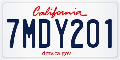 CA license plate 7MDY201