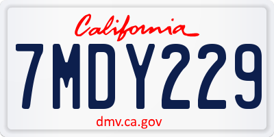 CA license plate 7MDY229