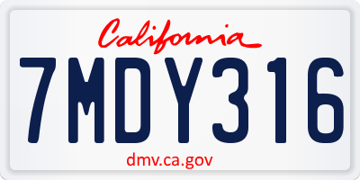 CA license plate 7MDY316