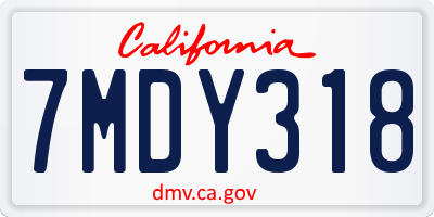 CA license plate 7MDY318