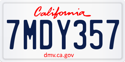 CA license plate 7MDY357