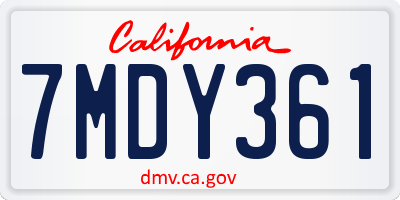 CA license plate 7MDY361