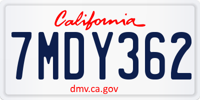 CA license plate 7MDY362