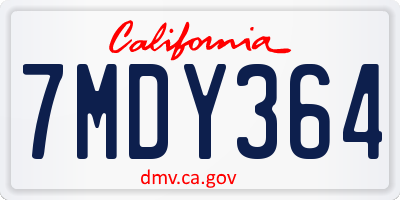 CA license plate 7MDY364