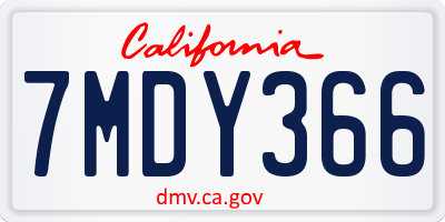 CA license plate 7MDY366