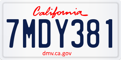 CA license plate 7MDY381