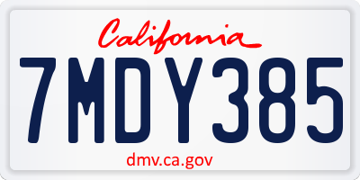 CA license plate 7MDY385