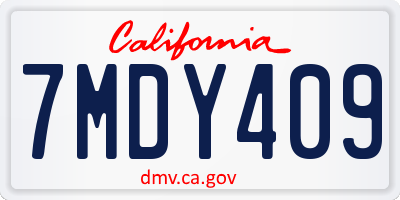 CA license plate 7MDY409