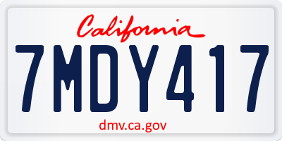 CA license plate 7MDY417