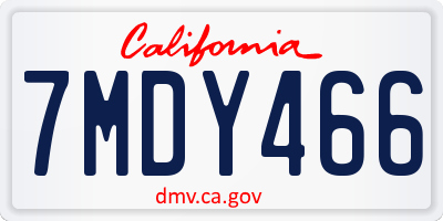 CA license plate 7MDY466